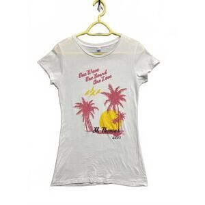 Vtg Y2K White Graphic Print Women's T-shirt St. Thomas Surfing Sz M Alstyle Tag